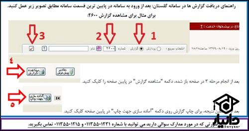 نحوه دریافت گزارش 1800 سایت گلستان